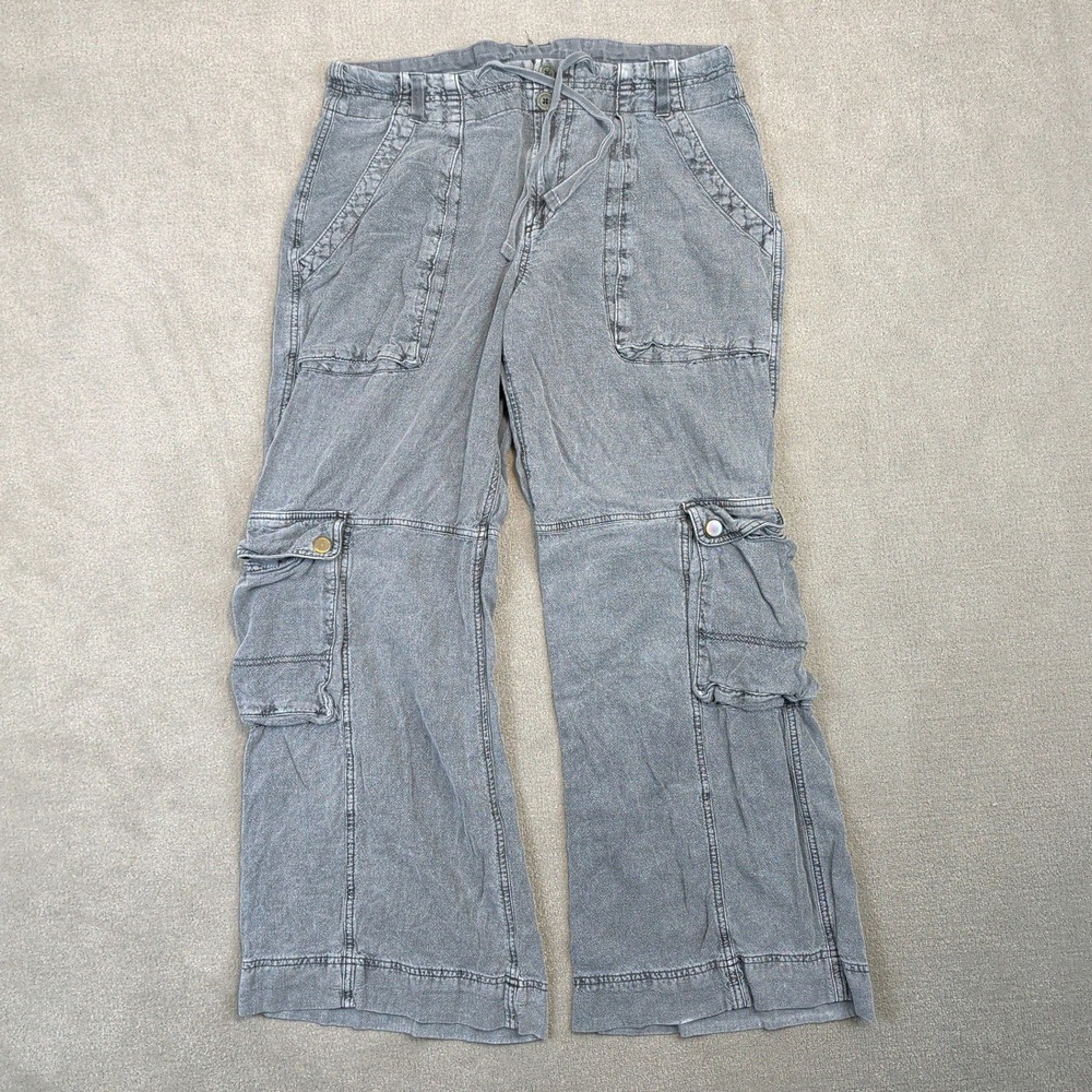 Anthropologie Sanctuary Cargo Pants Womens 10 Gray Linen Blend Wide Leg Utility